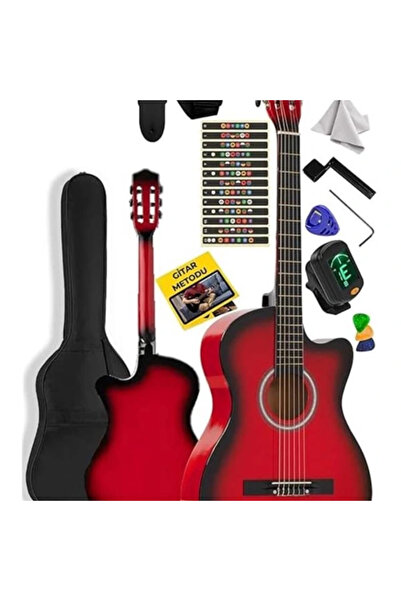 AyrStore CG 395RD Kırmızı Renk Kesik Klasik Gitar 4/4 Yetişkin Boy Sap Ayarlı...