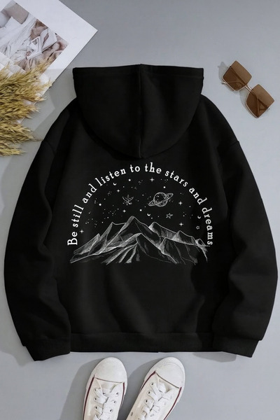 CLASSY.MODA سويت شيرت كاجوال مريح للجنسين قصة فضفاضة بغطاء رأس Mountain and S...