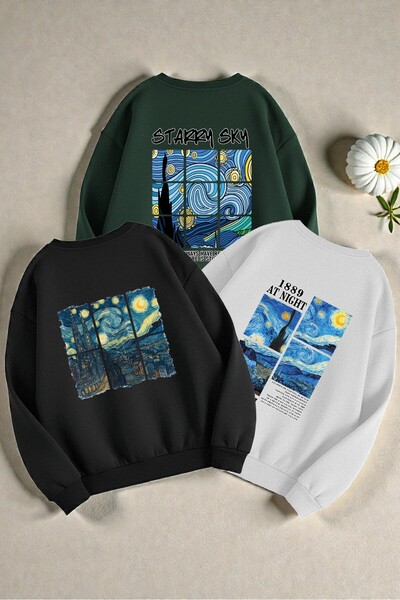 uyguntarz Multi-Colored Most Popular Vangogh Series Printed Sweatshirt 3-Piece Opportunity Pack