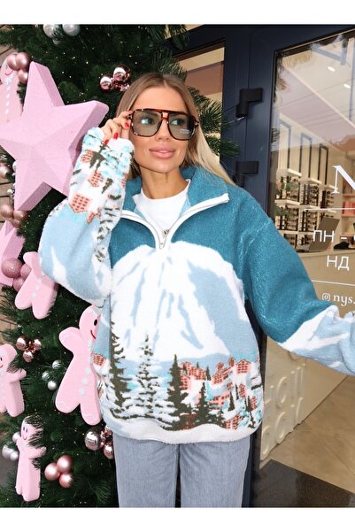 AuraModa KADIN KAR DESENLİ PELUŞ SWEATSHİRT