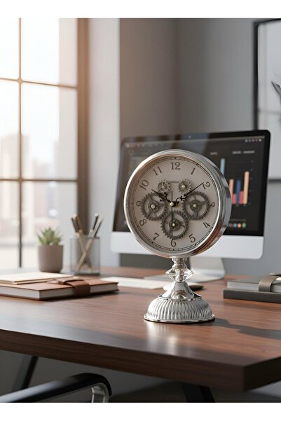 VaLumé Çarklı Masa Saati, Metal Kaplama 24x34 cm