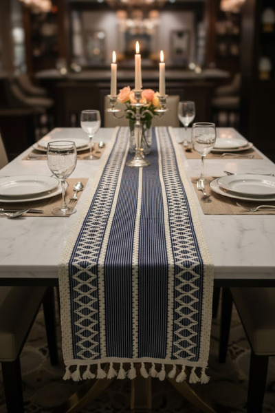 Morlay Vintage |   Knitted Woven Tassel Runner - Rustic Dowry Tableware and Table Presentation Cover 30X130Cm