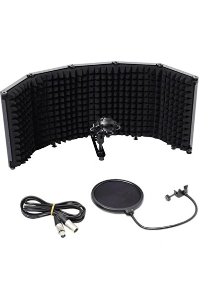 AyrStore PF 43PS Mikrofon Ses Yalıtım Paneli 5 Bölümlü Ayaklı 69x26cm (Filtre...