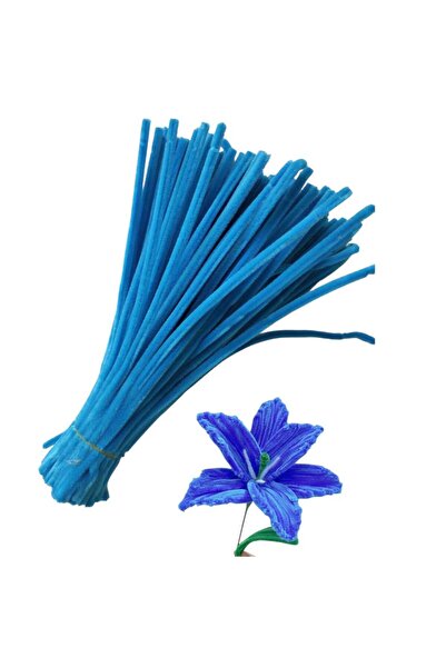 hyc heryerçiçeklenir 25 Adet Koyu Mavi Şönil, Çiçek Yapımına Uygun Tüylü Tel,...