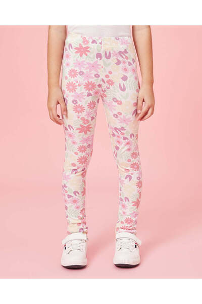 REDTAG Girls White Floral Printed Leggings