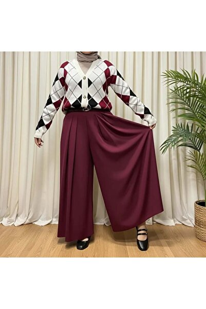 Elikra PİLELİ ETEK PANTOLON BORDO