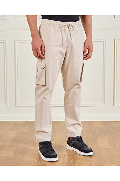 REDTAG Men Beige Solid Basic Jogger
