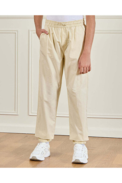 REDTAG Senior Boys Beige Poplin Jogger Trouser With Ribstop