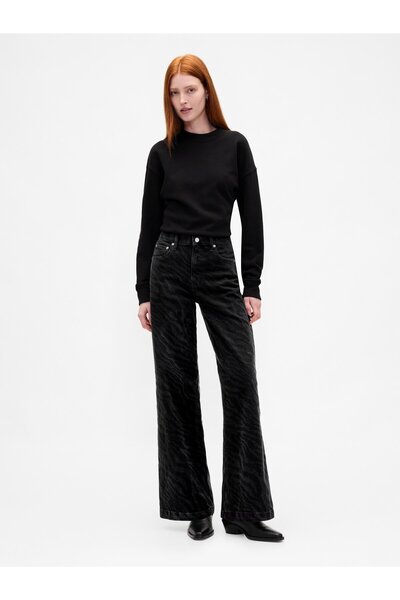 GAP Kadın Siyah High Rise Stride Wide-Leg Jean Pantolon