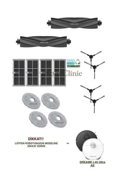 Roboclinic فرشاة بديلة متوافقة مع مكنسة Dreame L40 Ultra AE الروبوتية، فلتر H...