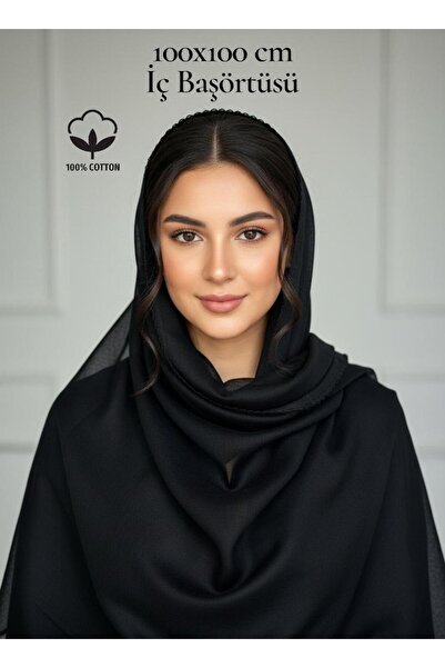 Shalista 4 Al 3 Öde Iç Başörtü -Namaz Başörtüsü - % 100 Pamuk - Siyah 100x100 premium seri (1 Adet Fiyatıdır)