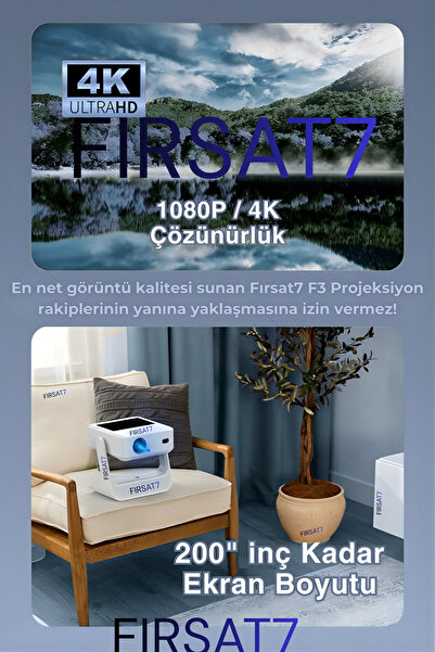 Fırsat7 F3 Buds Ekranlı Projeksiyon Cihazı Taşınabilir Android Sistemli Wifi HDMI USB Destekli Projektör