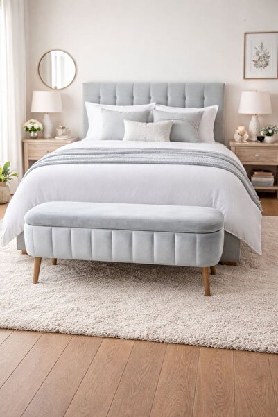 KOKİ DESİGN OSLO Babyface Gri Sandıklı Bench Puf