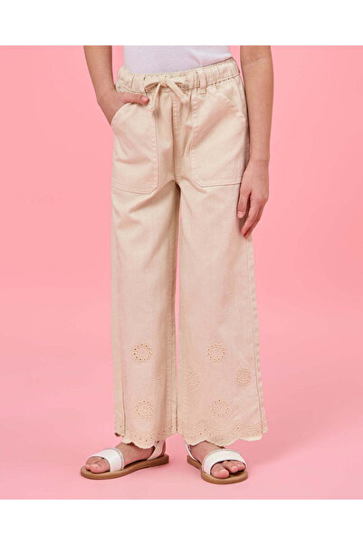 REDTAG بنطلون جينز بيج واسع الساقين للبنات بحافة شيفلي
