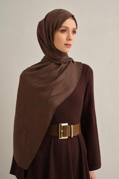 Armine Lyocell Shawl - Zigzag Pattern - Aly1-16 - Brown