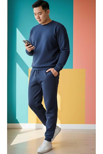 QAST GİYİM SANATI Eşofman Altı Kalın + Lastikli Paça Kışlık LACİVERT