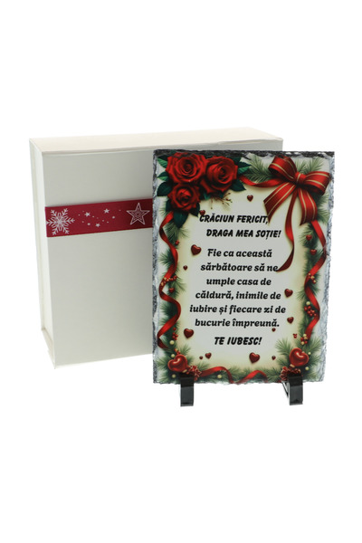 GiftExpress Cadou de Crăciun pentru soție – Piatră naturală de ardezie personalizată 14x19 cm