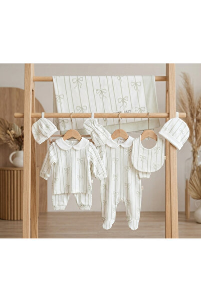 Baby shine طقم استقبال مواليد رسمة الفيونكات 8 قطع تركي مصنوع 100% من القطن ا...