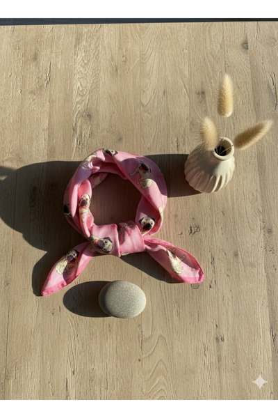 bilem Pembe Dog Desenli Fular Bandana