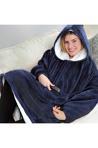 DEEBCO Pătură Huggle Hoodie cu mâneci si hanorac, mărime universală- albastru