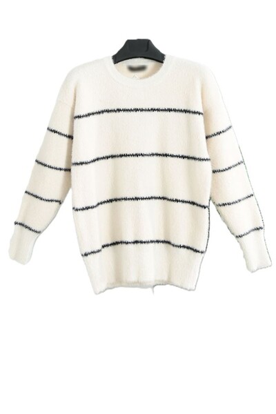 madame sare Yumoş Striped Sweater Ecru Premium Quality