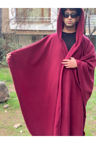 Alpin Unisex Oversize Kapüşonlu Panço – Bordo (Premium Kışlık Kumaş)