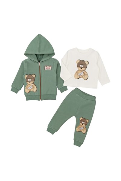 OMS Ținută bebeluș băiețel din 3 piese, bumbac, verde
