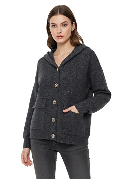 lavella سترة نسائية بغطاء رأس رياضية بأزرار وجيوب تريكو BGL-ST05074