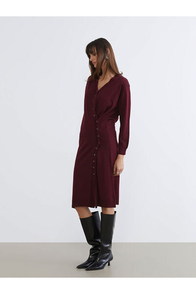 LC Waikiki New season purple v-neck ruched knit dress from gülüs gi̇yi̇m