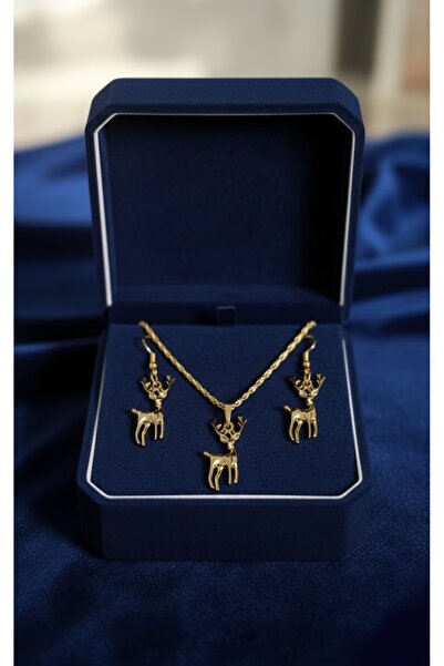 KANERUZ طقم أقراط وقلادة للعام الجديد على شكل غزال ذهبي اللون هدية رأس السنة ...