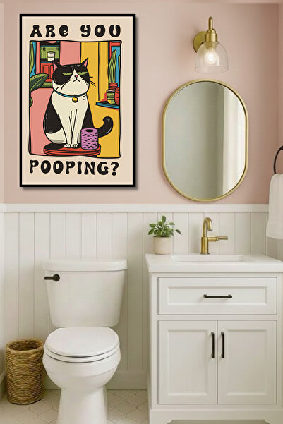 ERUMAR HOME Lavabo Dekoru Lavaboya Mı Gidiyorsun? Yazılı Çerçeve Görünümlü Du...