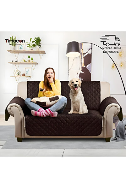 Tim Husa textila dubla pentru protectie canapea cu doua fete, 176x225cm, bej/maro