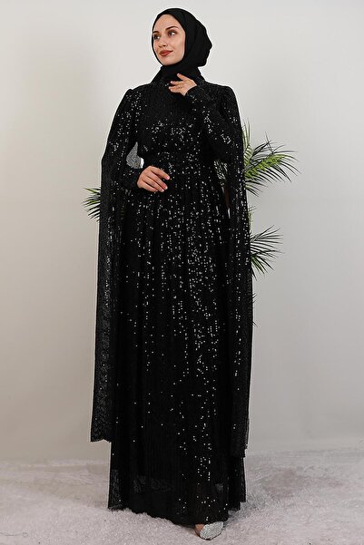lizatesettür Pul Payet Pelerinli Abiye Siyah