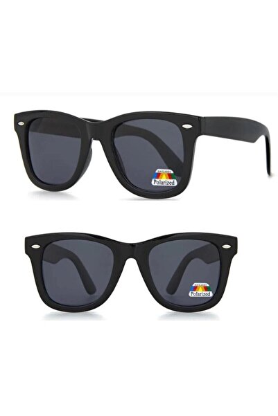 Nilu Moda Set of 2 Wayfarer Black Frame Black Polarized Glass Unisex Sunglasses