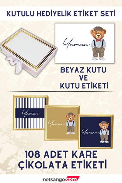 Netsan Etiket Navy Blue Gold Teddy Bear Gift Tag Set - White Box, 108 Pieces ...
