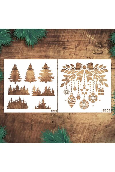 STENCİLTASARIM Stencil Tasarım 25x25cm 2 li Yılbaşı Seti SET60 ,Duvar, Eşya,k...