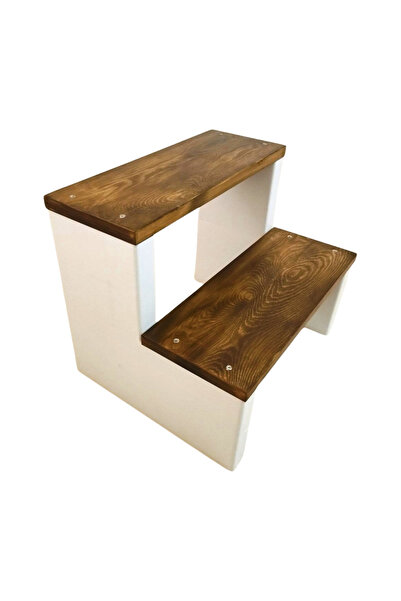 esnafe İKİ BASAMAKLI AHŞAP TABURE CEVİZ BEYAZ