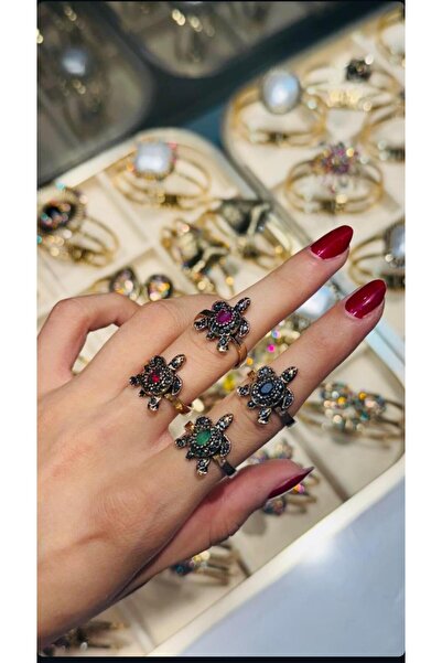 Ceso Accesories خاتم برونزي بتفاصيل حجرية ملساء / خاتم سلحفاة مؤكسد