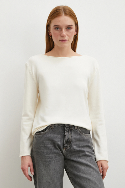 Never more Pulover cu mânecă lungă cu gât barcă Ecru