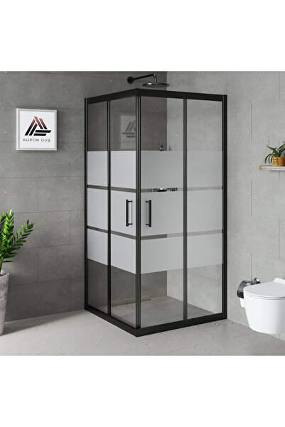 Kupon Duş Vesta D100 Kare Duşakabin Siyah Profil Kumlu Cam H: 190 cm