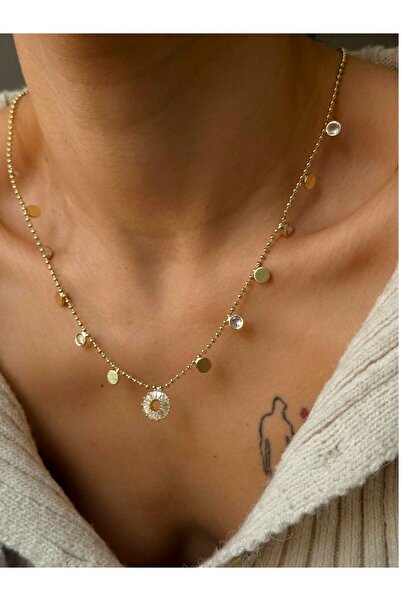 Emora Mora Boutique Gold Taşlı Yuvarlak Kombin Kolye