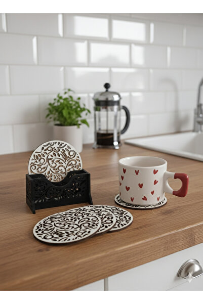 MK butik Patterned Round Thin Coasters with Box 5 Pieces (Diameter 9cm) (Thic...