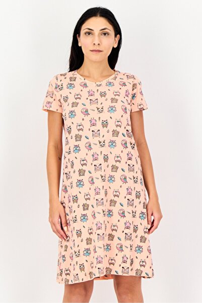 Zivame Women Allover Print Short Sleeves Sleeping Dress, Multicolor