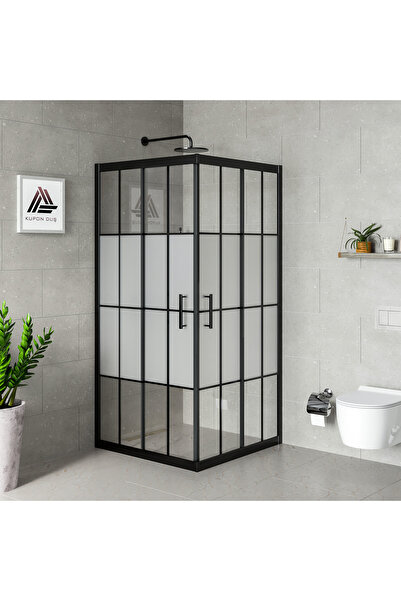 Kupon Duş Vesta D100 Kare Duşakabin Siyah Profil Kumlu Karolajlı Cam H: 190 cm