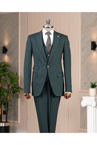 TerziAdemAltun Italian Style S Slim Fit 8 Drop Jacket Vest Pants Suit Green T12630