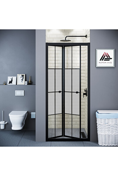 Kupon Duş Vesta D500 Katlanır Duşakabin Siyah Profil Kumlu Karolajlı Cam H: 190 cm