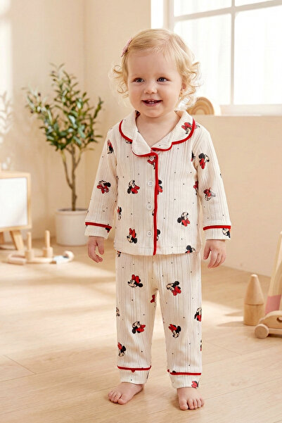 Babymod Figured Peter Pan collar Front Buttoned Baby Girl Pajama Set