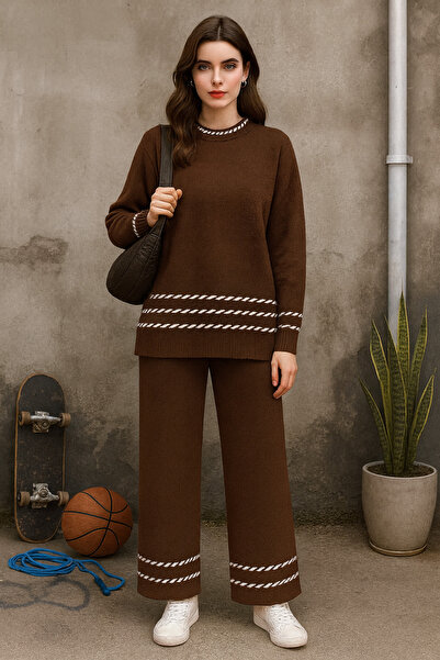 semela Zigzag Patterned Knitwear Pants Suit