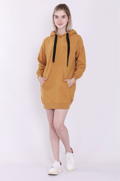 ESL ESLEM Uzun Sweatshirt Elbise Tunik Uzun Kollu Yandan Cepli