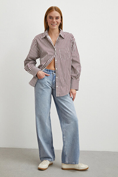 Never more Blugi cu talie joasă croi larg pe picior albastru